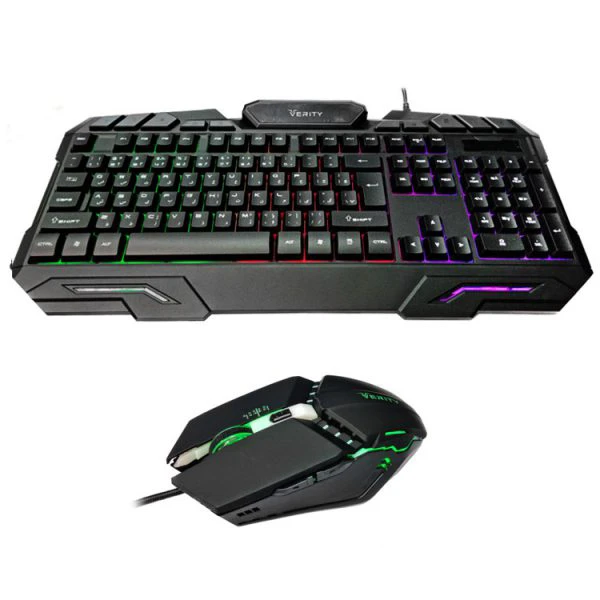 کیبورد و ماوس گیمینگ وریتی مدل V-KB6126GCW، سوییچ ممبران، Full-Size، نورپردازی LED RGB