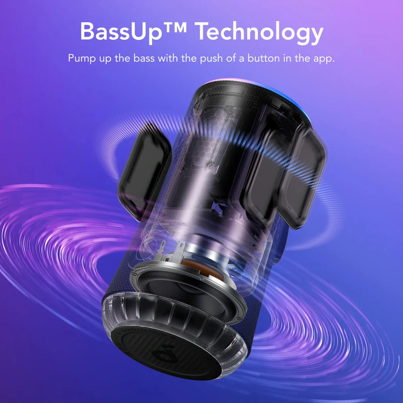 اسپیکر بلوتوثی قابل حمل انکر مدل Glow A3166011، منبع انرژی باتری لیتیوم-یونی، همراه با کابل USB-C، شیار کارت حافظه، درگاه ارتباطی شامل USB Type-C، دارای پخش صدای ۳۶۰ درجه، مقاوم در برابر آب