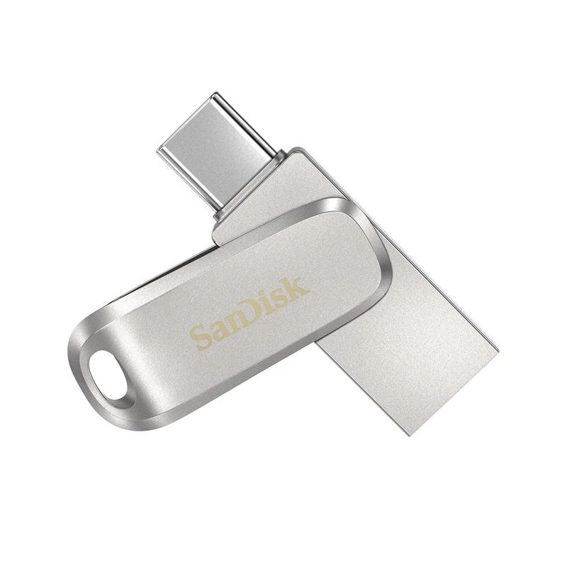 فلش مموری ۱ ترابایت سن دیسک مدل Ultra Dual Drive Luxe، دارای رابط‌های USB 3.1 و USB Type-C، سرعت استاندارد انتقال اطلاعات ۱۵۰ مگابایت برثانیه، ضد اثرانگشت و لکه